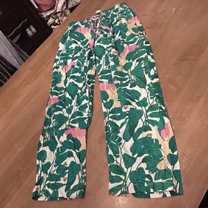 Peter Alexander Pants Womans Medium Green Tropical Leaf Pajama Lounge Butterfly